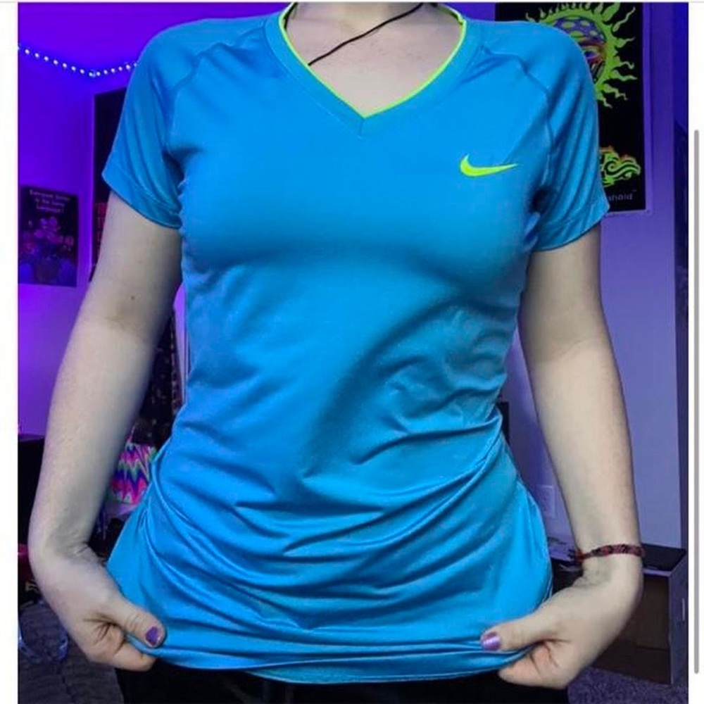 Nike Pro Turquoise & Neon Yellow V Neck Athletic